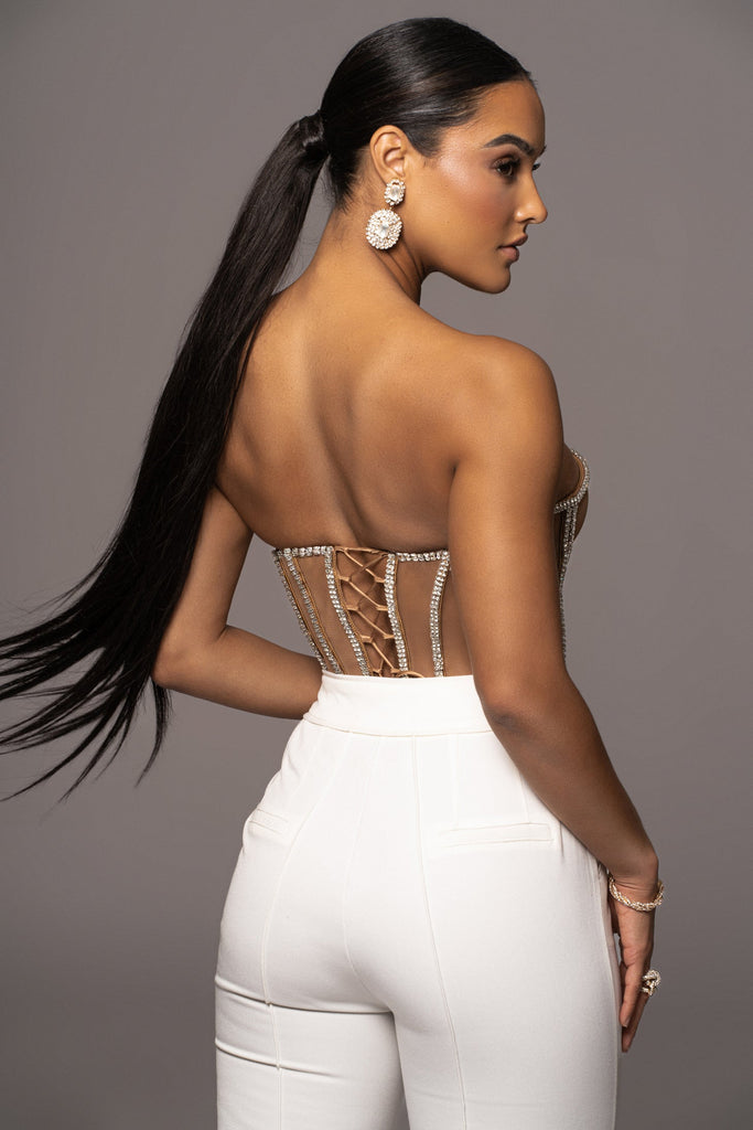 Tan Limited Edition Rhinestone Crystal Corset