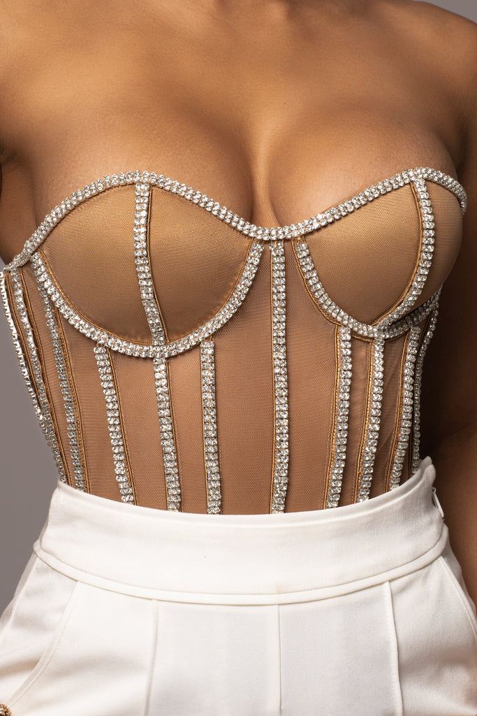 Tan Limited Edition Rhinestone Crystal Corset
