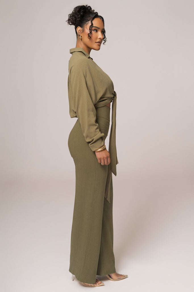 Olive Soho Front Tied Woven Top