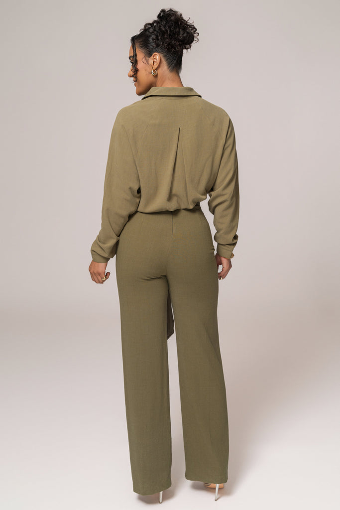 Olive Soho Front Tied Woven Top