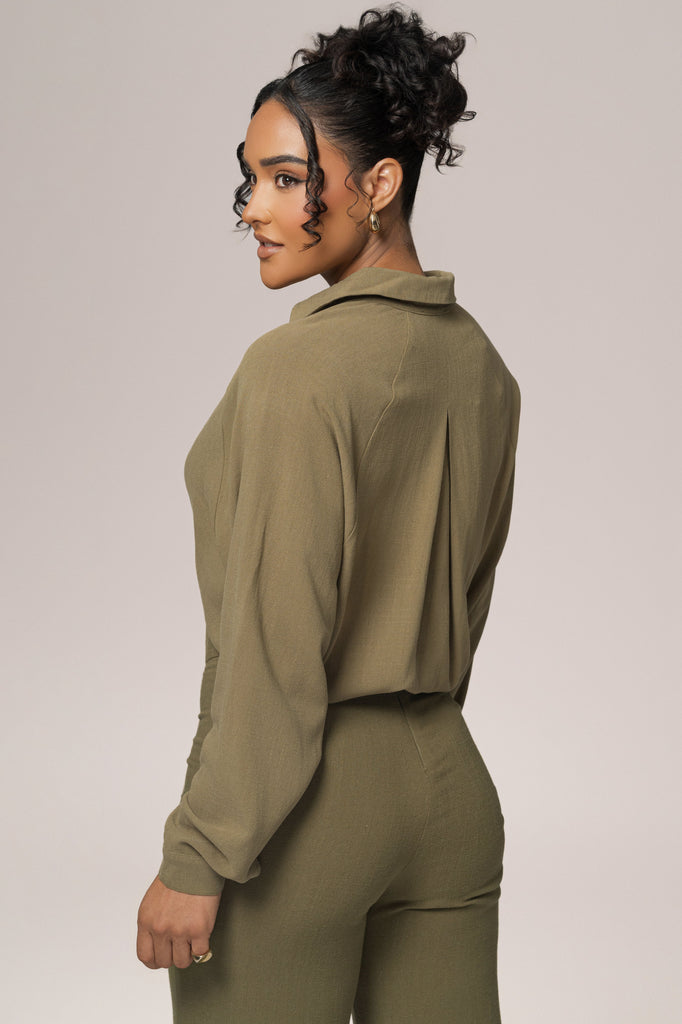 Olive Soho Front Tied Woven Top