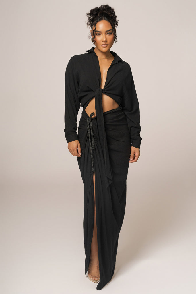 Black Soho Front Tied Woven Top