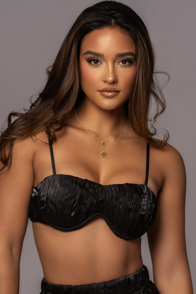 Black Let's Get Away Satin Pant Set
