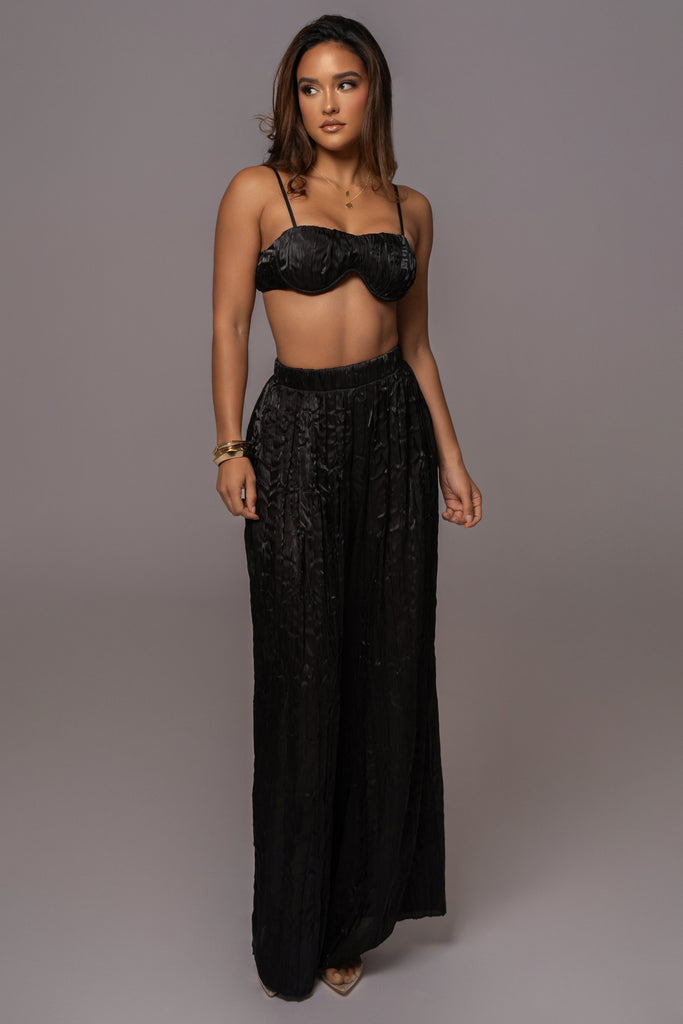 Black Let's Get Away Satin Pant Set