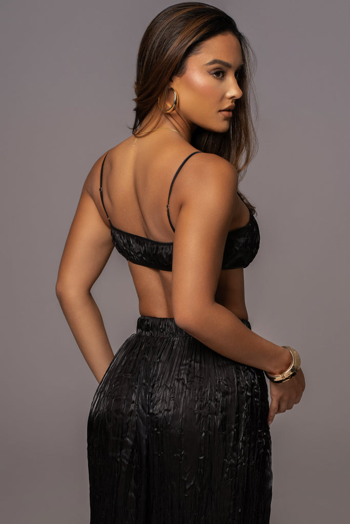 Black Let's Get Away Satin Pant Set