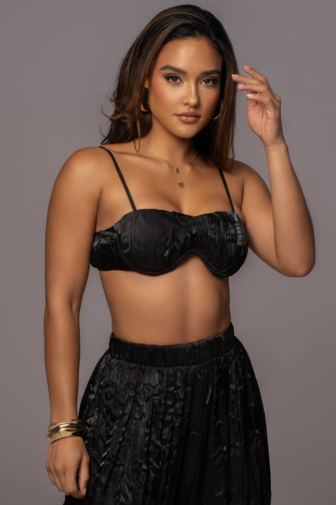 Black Let's Get Away Satin Pant Set