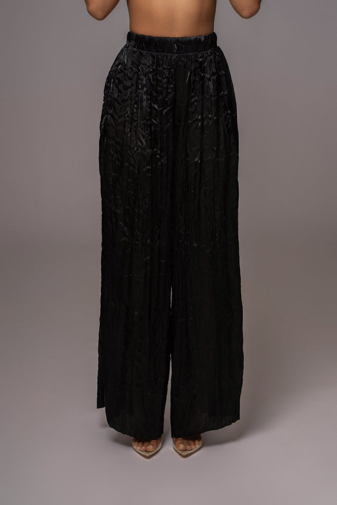 Black Let's Get Away Satin Pant Set