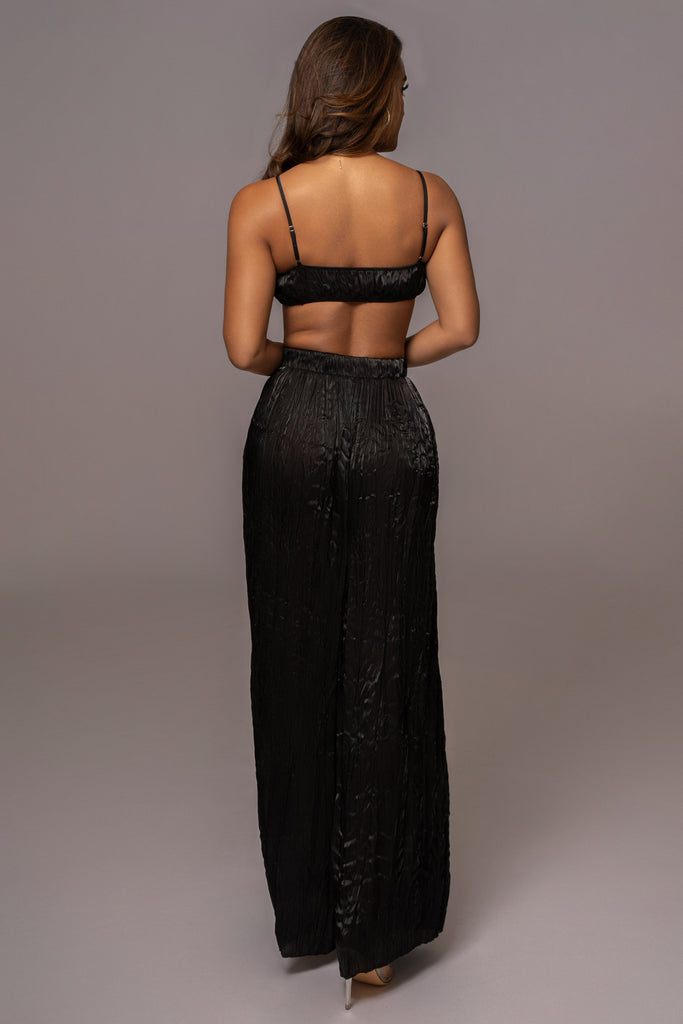 Black Let's Get Away Satin Pant Set