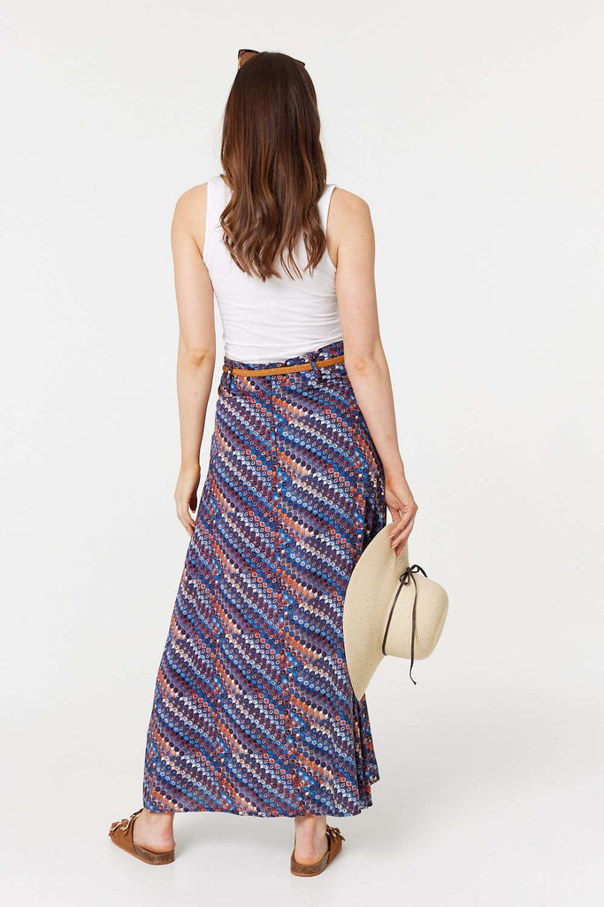 Printed Belt Detail Maxi Skirt
