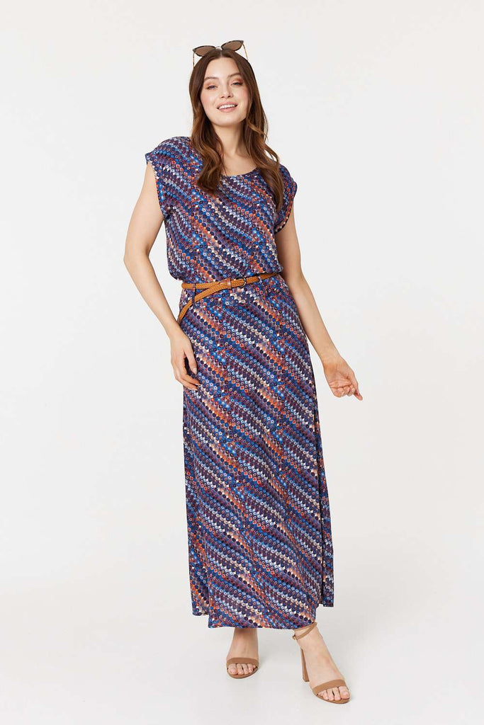 Printed Belt Detail Maxi Skirt