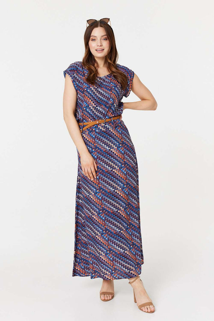 Printed Belt Detail Maxi Skirt