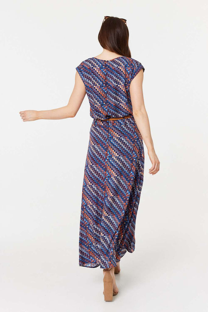 Printed Belt Detail Maxi Skirt