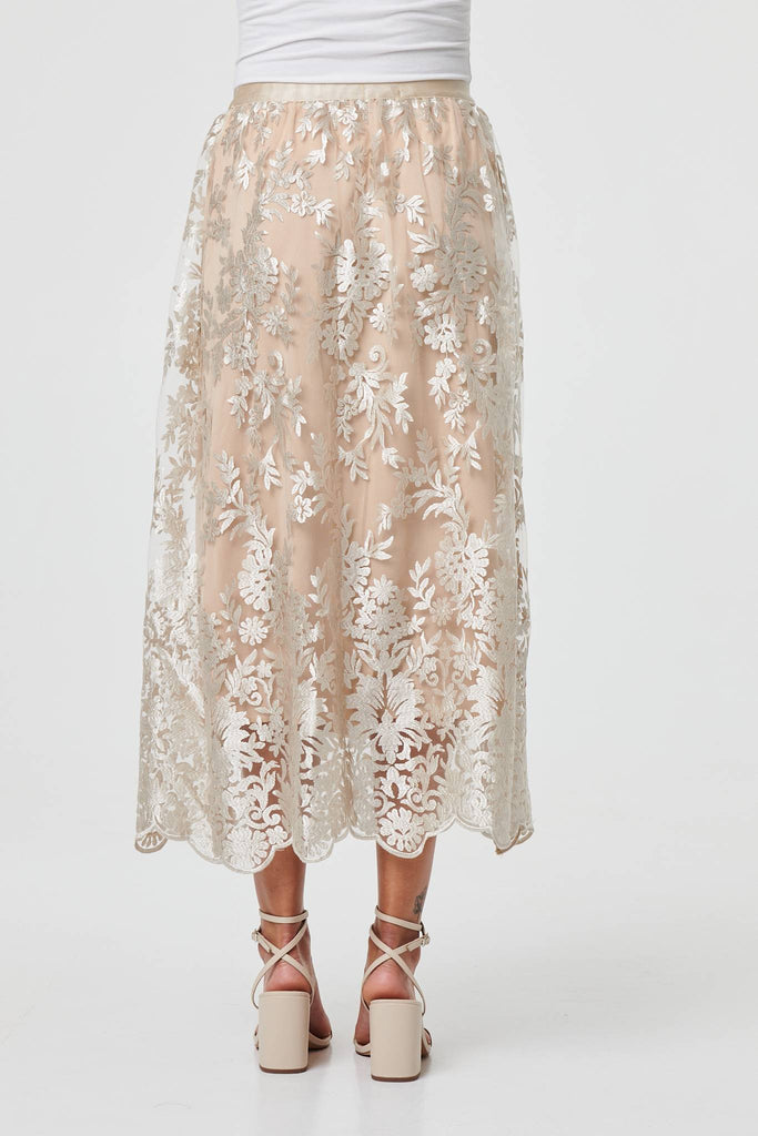 Floral Embellished High Waist Midi Skirt