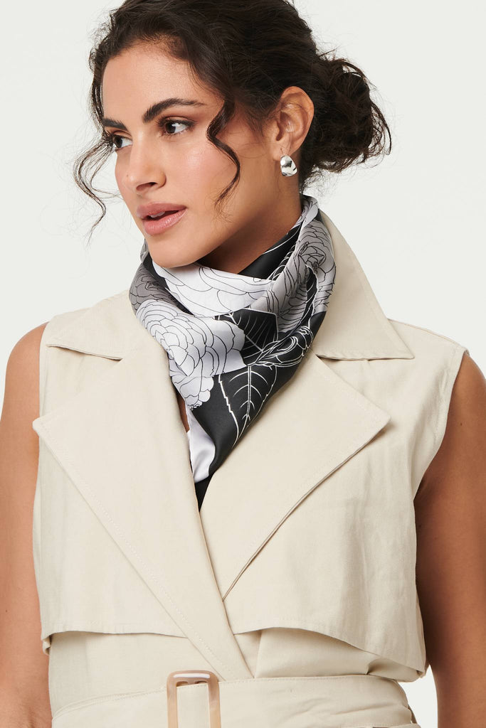 Floral Border Print Satin Square Scarf