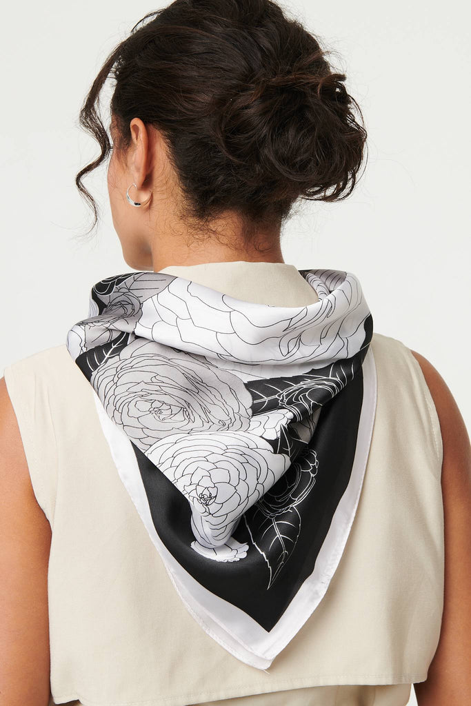 Floral Border Print Satin Square Scarf
