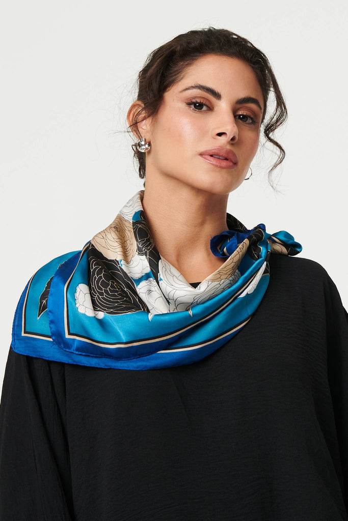 Floral Border Print Satin Square Scarf