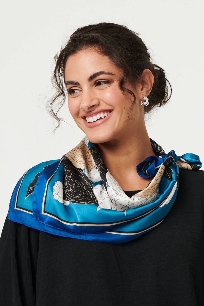 Floral Border Print Satin Square Scarf