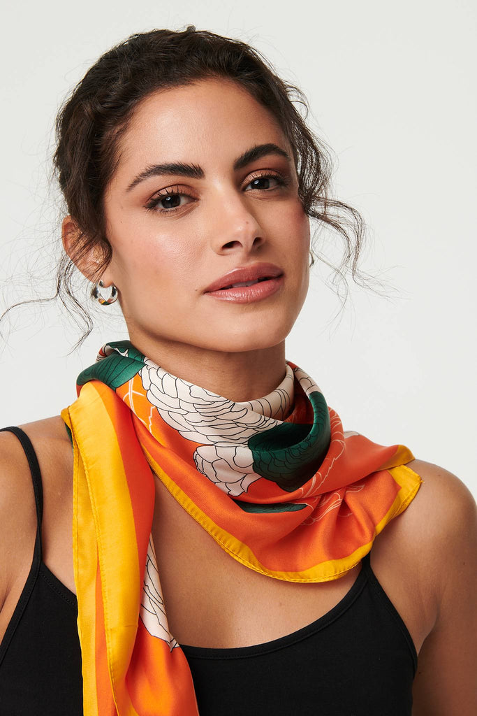 Floral Border Print Satin Square Scarf
