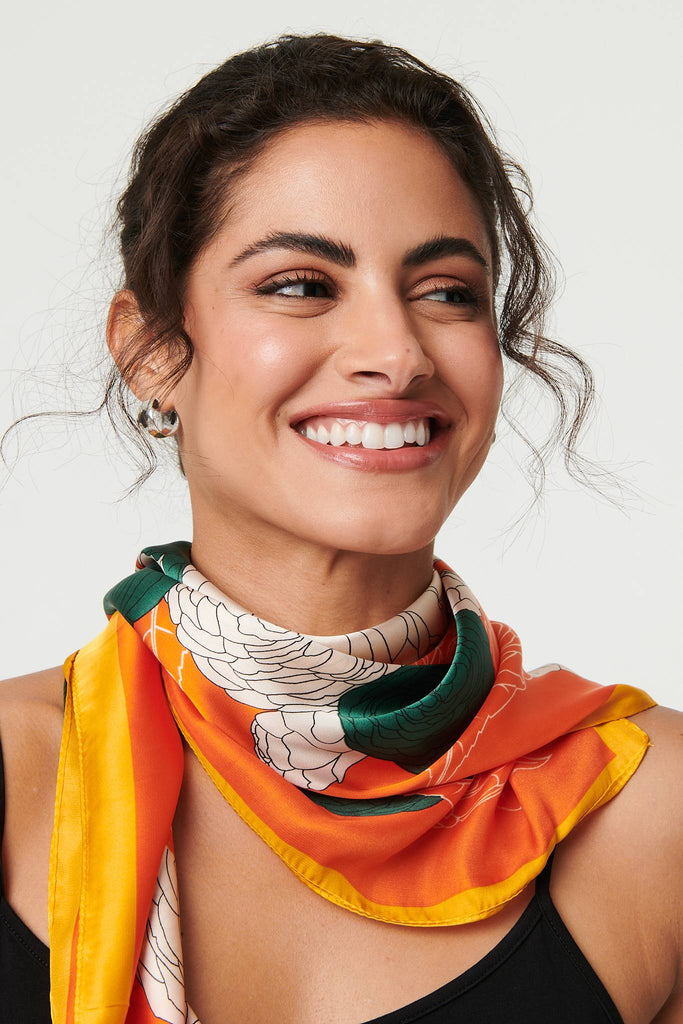 Floral Border Print Satin Square Scarf