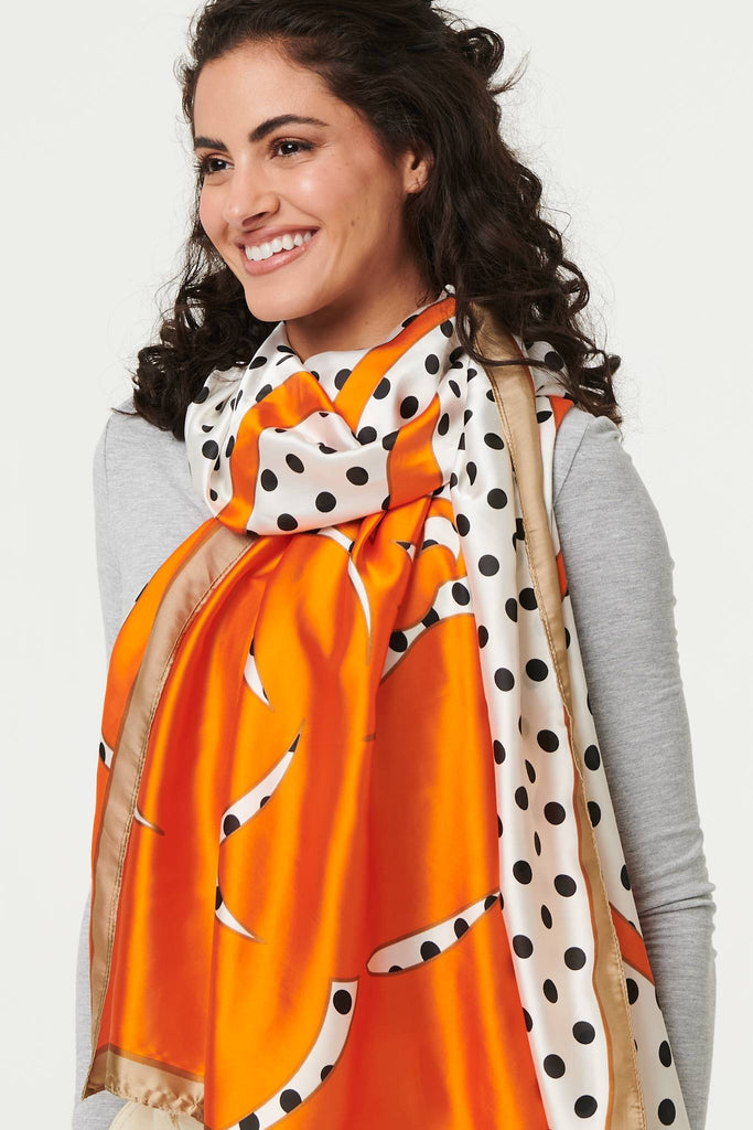 Polka Dot Border Print Shawl Scarf