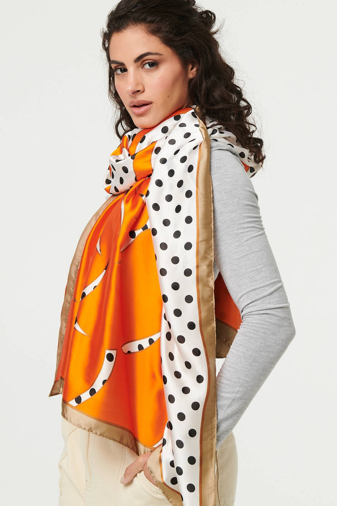 Polka Dot Border Print Shawl Scarf