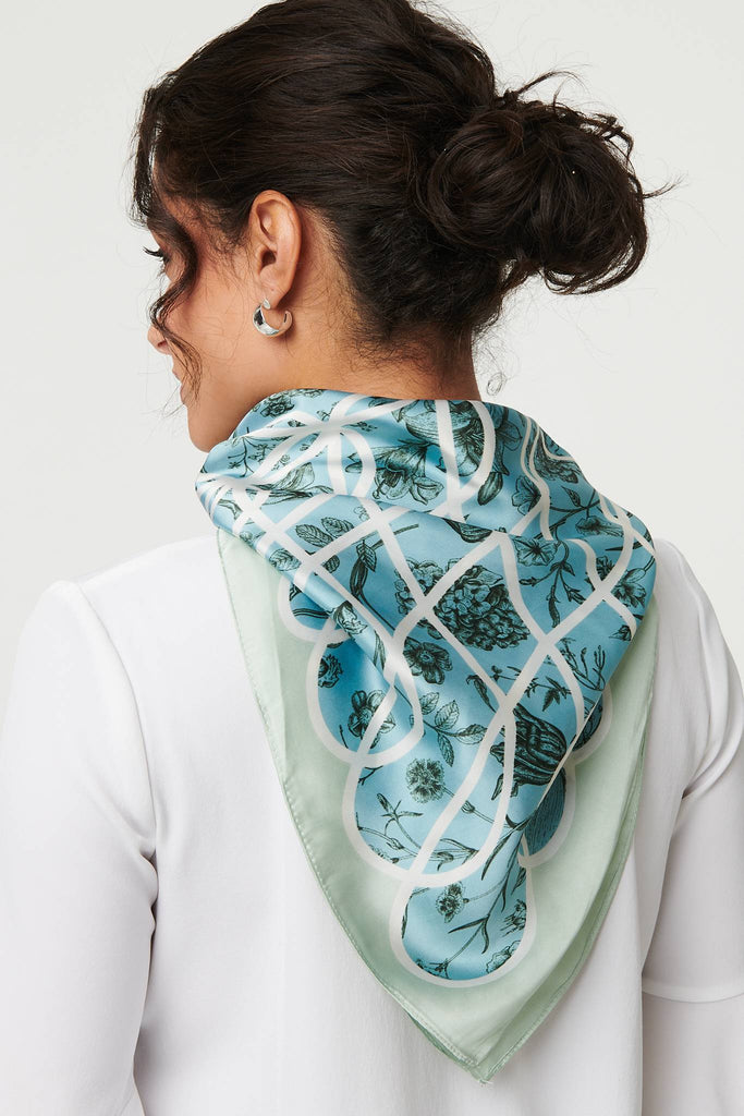 Floral Border Print Square Scarf
