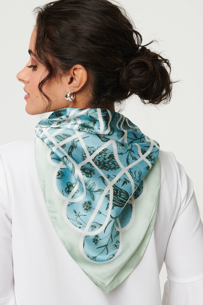 Floral Border Print Square Scarf