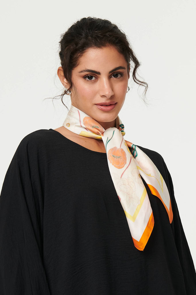 Floral Border Print Slim Square Scarf