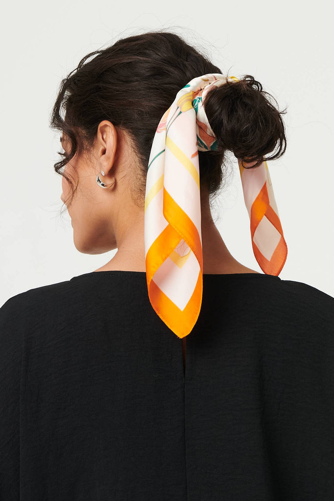 Floral Border Print Slim Square Scarf