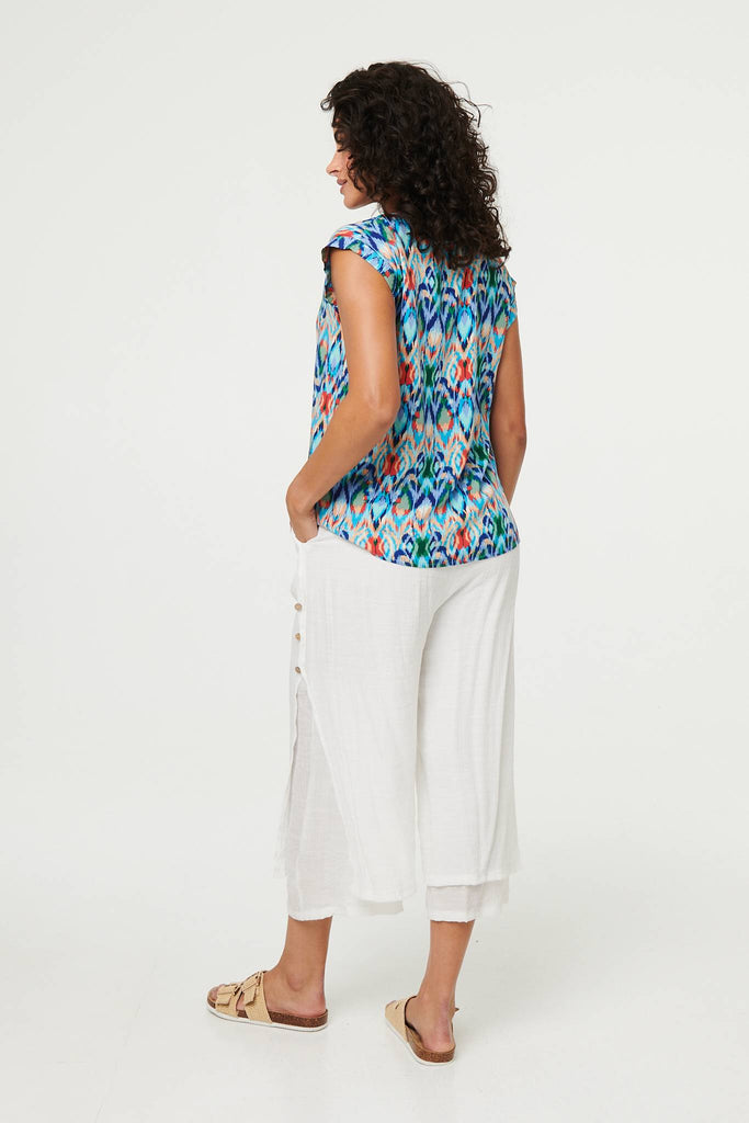 Printed Cap Sleeve Relaxed Blouse Top