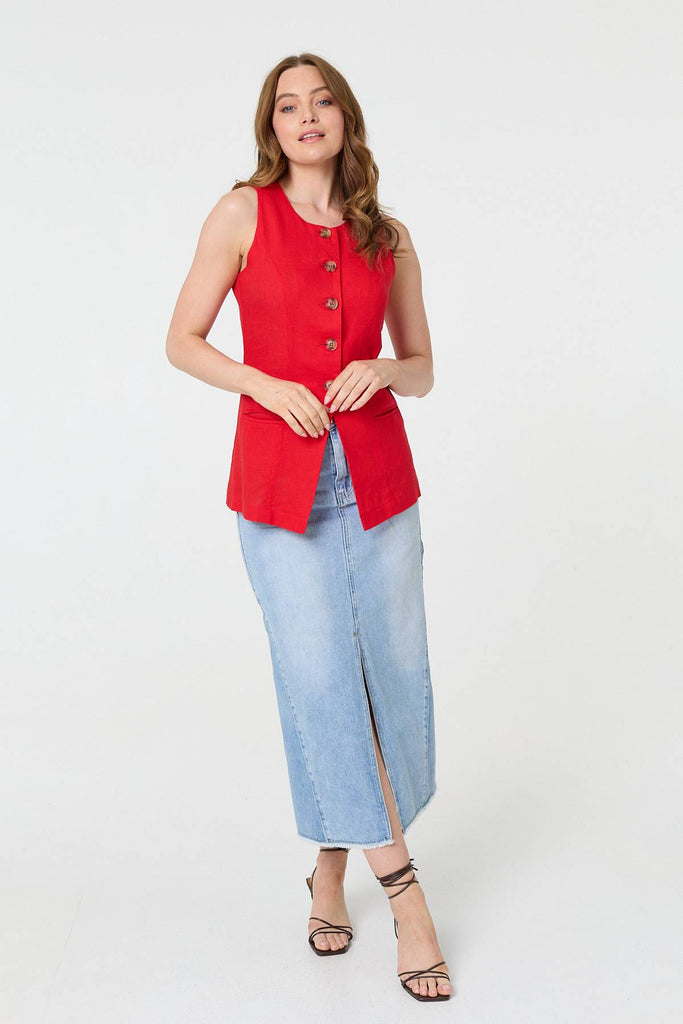Sleeveless Button Front Waistcoat Top