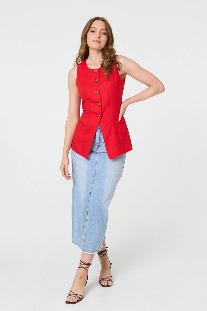 Sleeveless Button Front Waistcoat Top