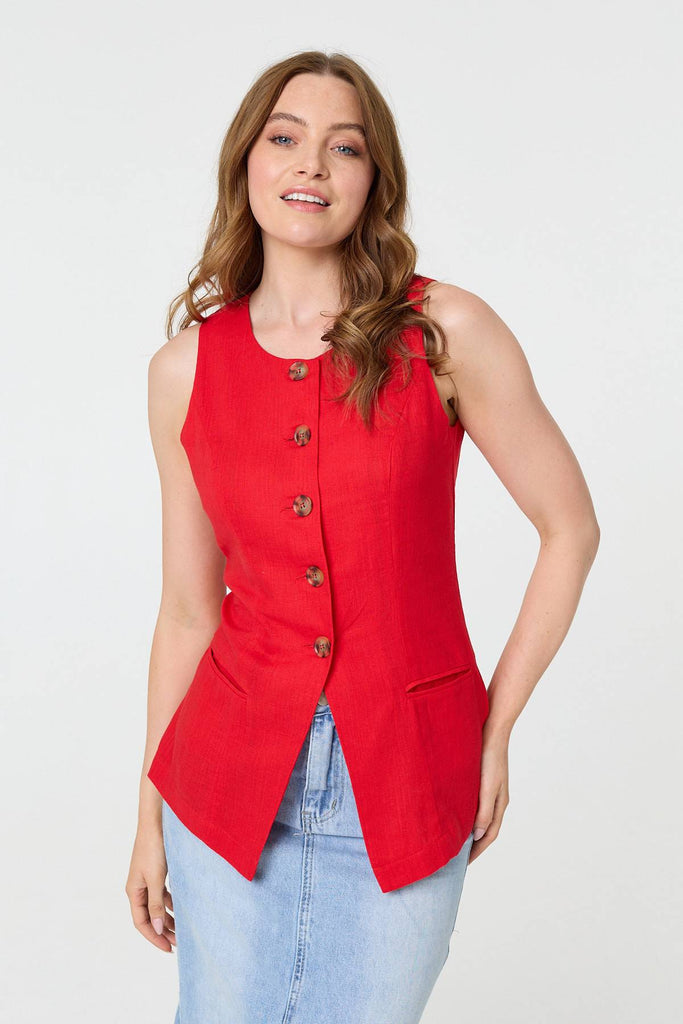 Sleeveless Button Front Waistcoat Top