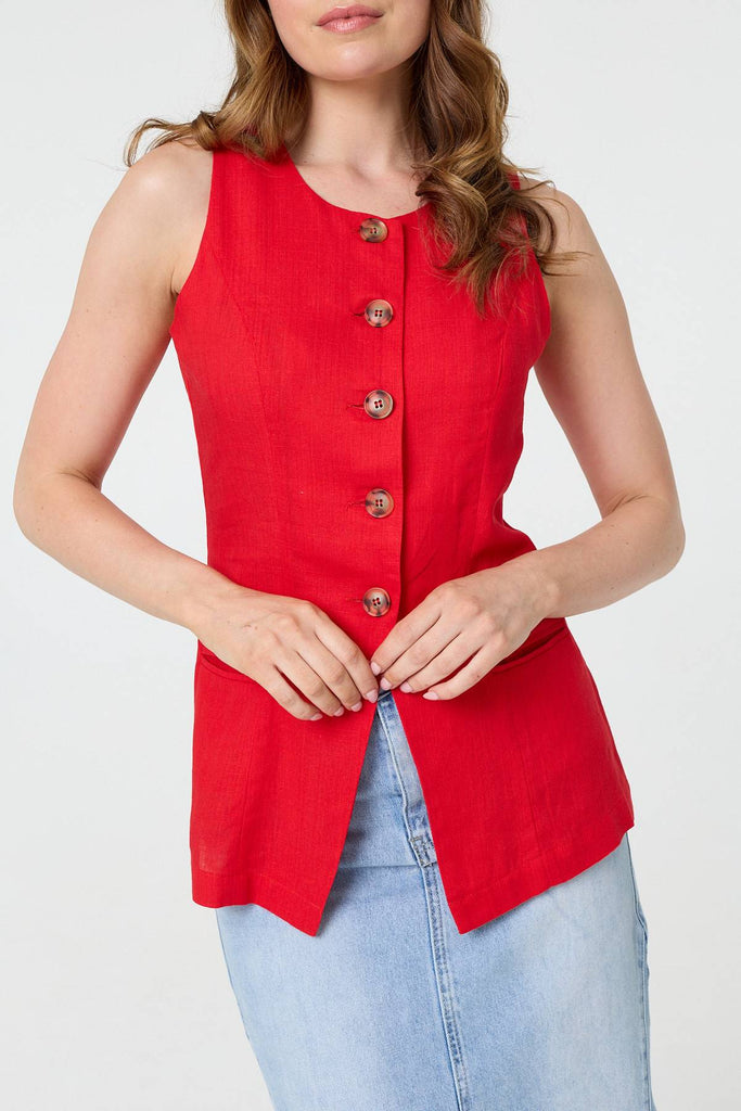 Sleeveless Button Front Waistcoat Top