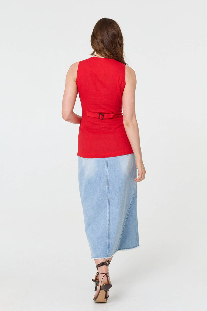 Sleeveless Button Front Waistcoat Top