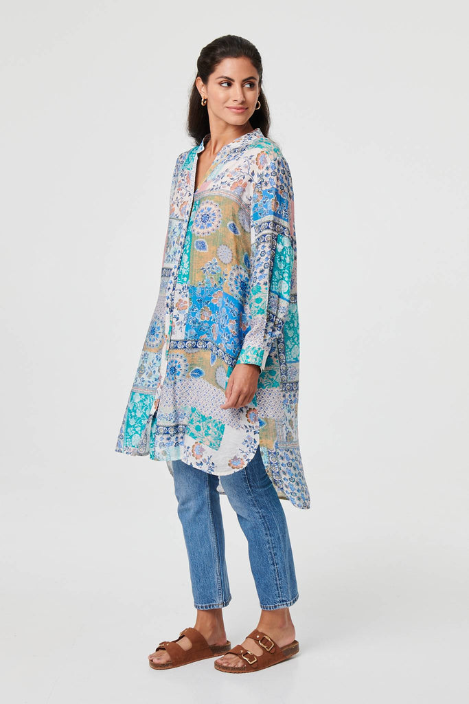 Patchwork Print Longline Tunic Shirt