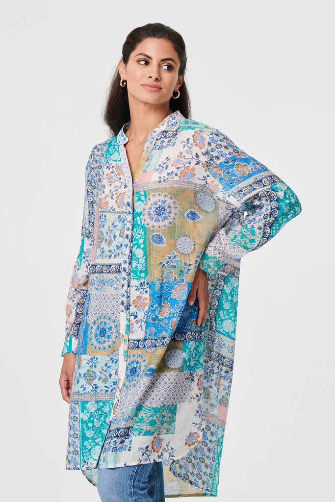 Patchwork Print Longline Tunic Shirt