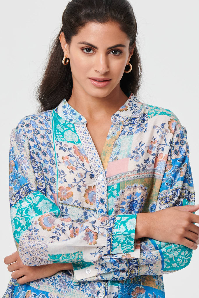 Patchwork Print Longline Tunic Shirt