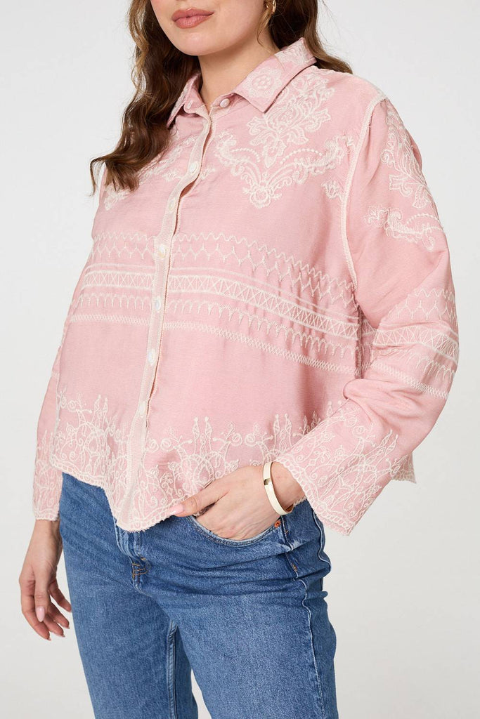 Embroidered Texture Long Sleeve Shirt