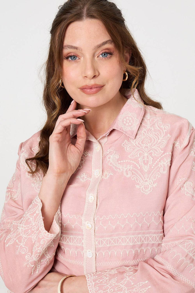 Embroidered Texture Long Sleeve Shirt