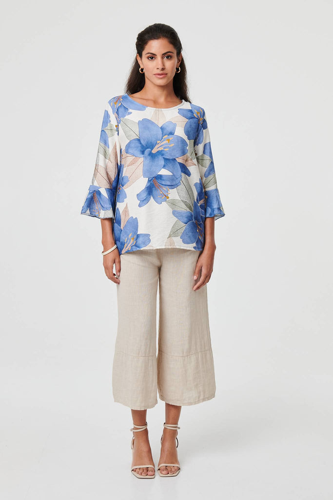 Floral 3/4 Flared Sleeve Relaxed Blouse