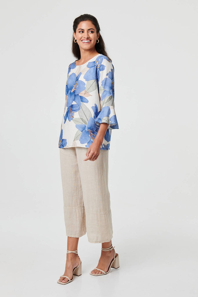 Floral 3/4 Flared Sleeve Relaxed Blouse