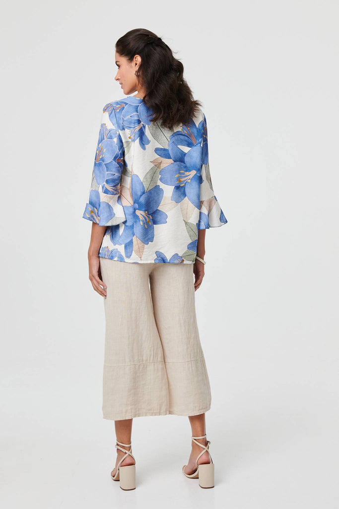 Floral 3/4 Flared Sleeve Relaxed Blouse