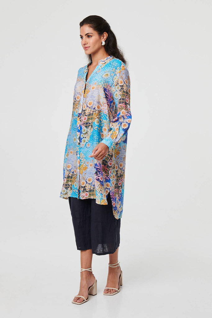 Floral Long Sleeve Longline Tunic Shirt