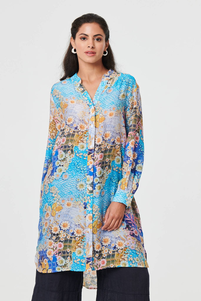 Floral Long Sleeve Longline Tunic Shirt