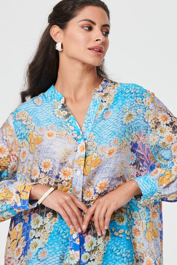 Floral Long Sleeve Longline Tunic Shirt
