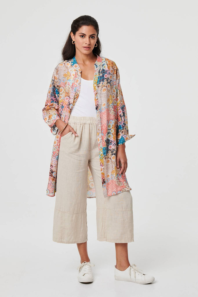 Floral Long Sleeve Longline Tunic Shirt