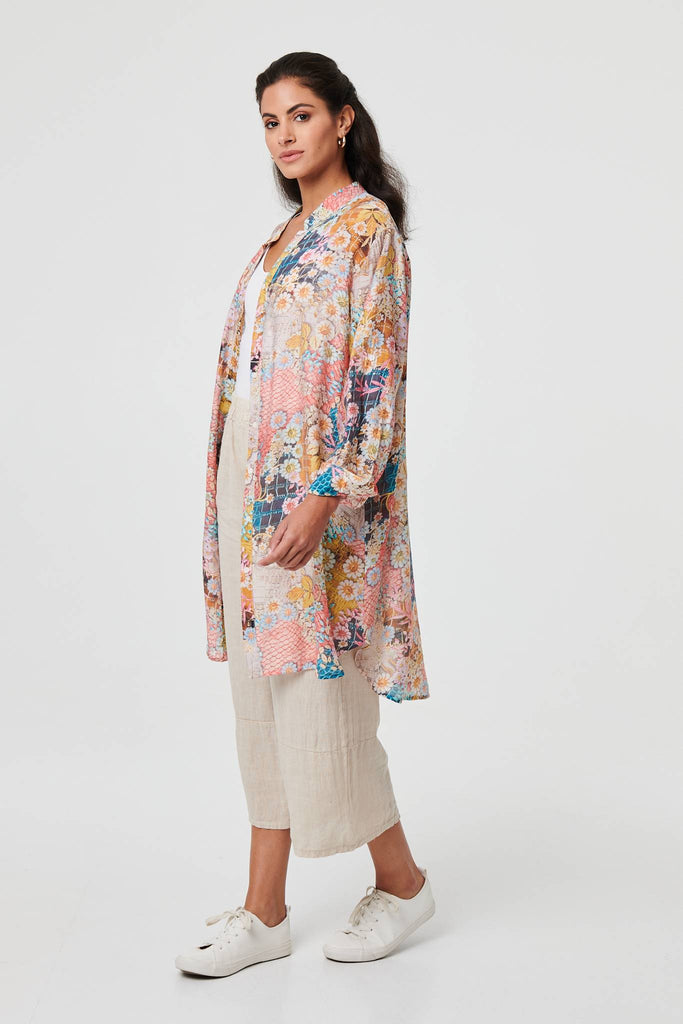 Floral Long Sleeve Longline Tunic Shirt