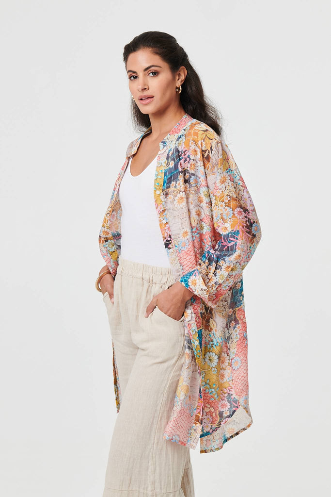 Floral Long Sleeve Longline Tunic Shirt