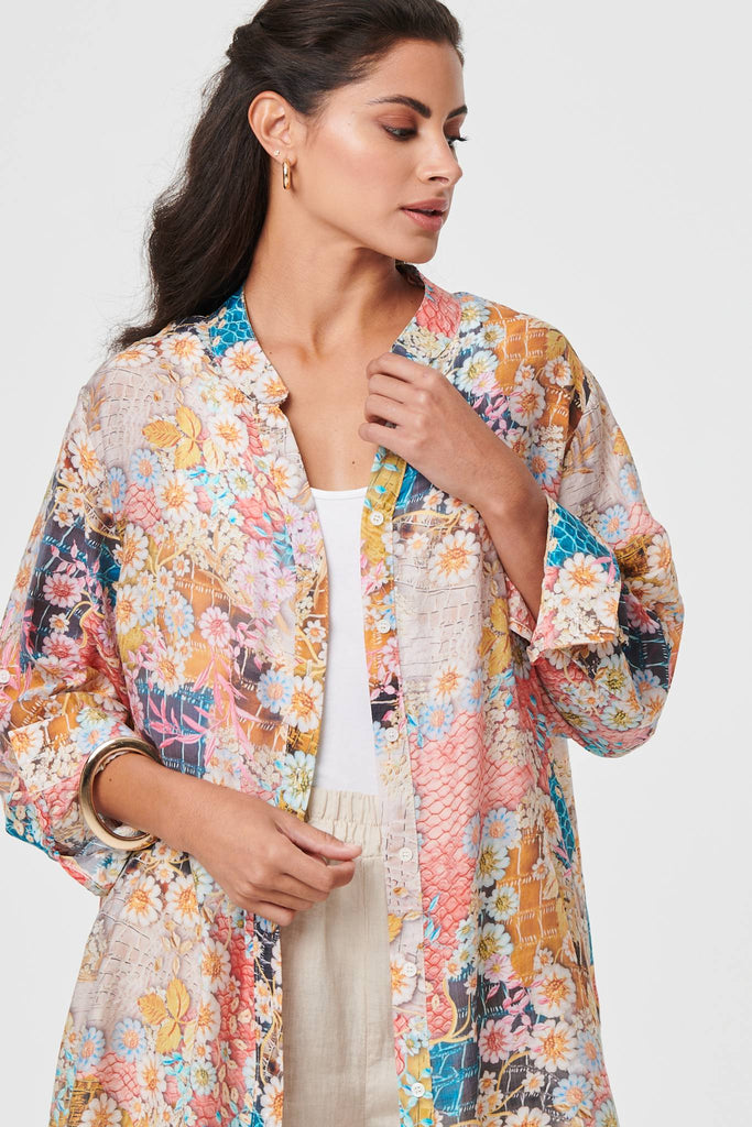 Floral Long Sleeve Longline Tunic Shirt